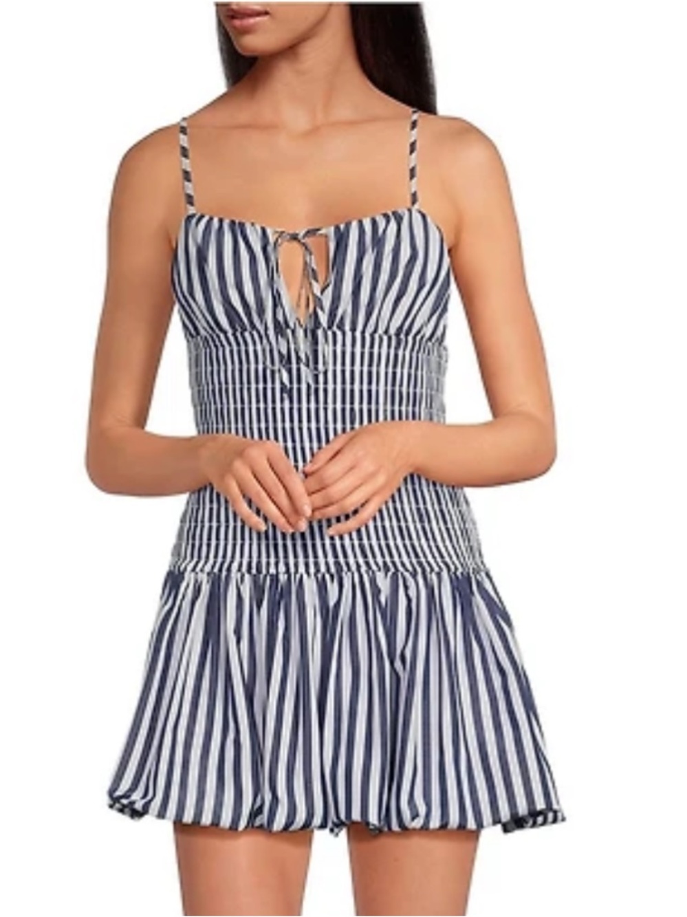 Gianni Bini Navy and White Striped Tie-Front Mini Dress